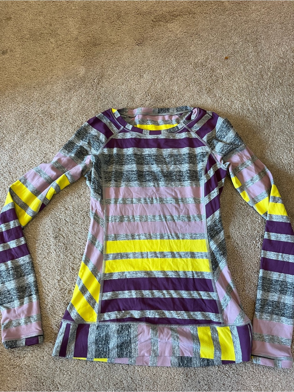 lululemon athletica Long Sleeve Striped Tee in Purple, Yellow, Pink, Gray